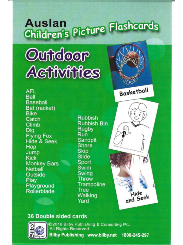 Auslan Children’s Flash Cards 1 – Outdoor Activities – The Language People